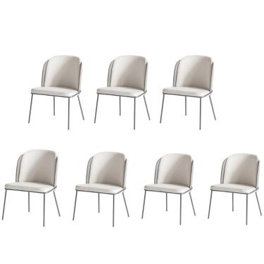 Imagem de Kit 7 Cadeiras Tay Para Sala De Jantar Ou área Gourmet-tecido-costas Linho 60-frente Linho 22