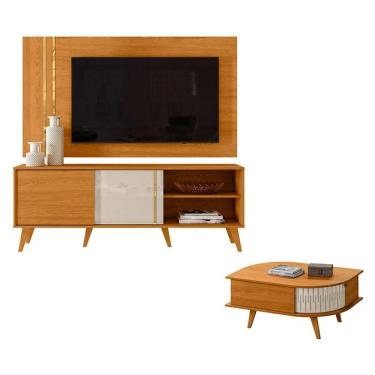 Imagem de Rack Bancada E Painel Para Tv Cronos Com Mesa De Centro Indianápolis Cinamomo Off White - Madetec