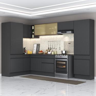 Imagem de Armário De Cozinha Completa De Canto Com Rodapé Preto