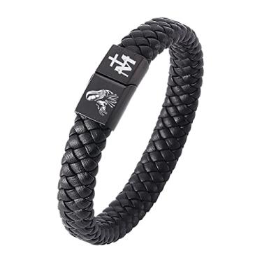 Imagem de KBNSUIAN Pulseira resistente de Cristo Jesus Mãe Oração – Pulseira de couro Santa Virgem Maria Mãe da Misericórdia com fecho magnético de aço inoxidável, pulseira de proteção Católica Blessed Maria