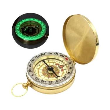 Imagem de Bússola De Latão Dourada Portátil Para Navegação Ao Ar Livre, Camping 