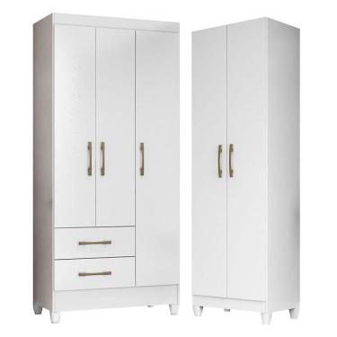Imagem de Guarda Roupa Infantil Lima E Armário Multiuso New Iris Branco Brilho - Moval