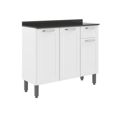 Imagem de Balcão De Aço Com Tampo 3 Portas 1 Gaveta Branco Bertolini Branco