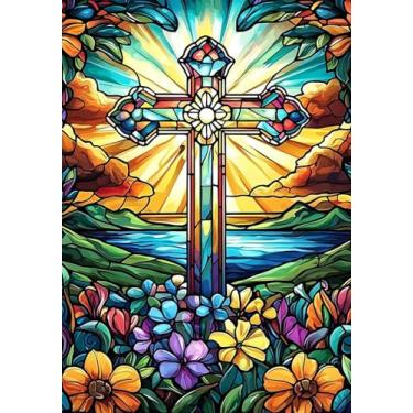 Imagem de Kits de arte de diamante com cruz de Jesus para adultos, kits de pintura de diamante redondo 5D para iniciantes, faça você mesmo, pinturas com pontos de diamante, imagem de cristo, joia religiosa
