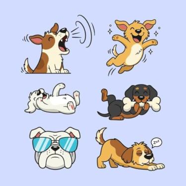 Imagem de Adesivos de Animais fofos para Quarto Infantil - Conjunto com 6 mascotes de cachorros modernos e coloridos para decoração divertida 40x40cm