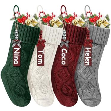 Imagem de Doitory Meias de Natal de 45,7 cm, meias longas de malha com etiquetas de nome, decoração de Natal, meia suspensa, lareira, enfeites de árvore de Natal para a família