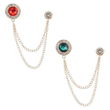 Imagem de PATIKIL Alfinetes de broche de corrente de pedras preciosas, 2 peças de broche de corrente de pendurar broche de terno com borla de cristal redondo crachá de lapela para mulheres e homens, camisas de