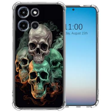 Imagem de RAUEDWDJS Capa para Motorola Moto G 5G 2025/Moto G Play 5G 2025, transparente, macia, flexível, TPU (poliuretano termoplástico) à prova de choque para mulheres e meninas - caveira verde