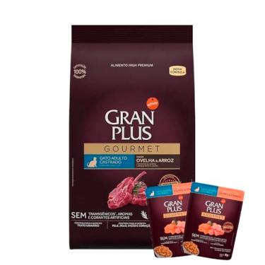 Imagem de Ração Gran Plus Gourmet Gatos Castrados Ovelha e Arroz - 10,1Kg + Surpresa