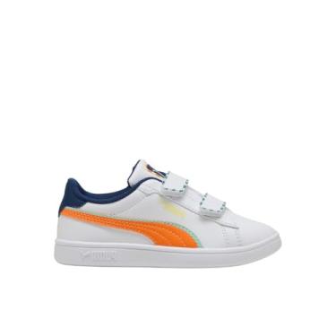 Imagem de PUMA Tênis infantil unissex Smash Hook and Loop, Branco-laranja Glo Ah25, 12 Little Kid