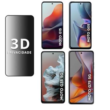 Imagem de Película Privacidade VIDRO 3D MOTO G05 / G15 / G35 / G75 5G, Proteção Total da Tela, Contra Risco e Anti-Espião