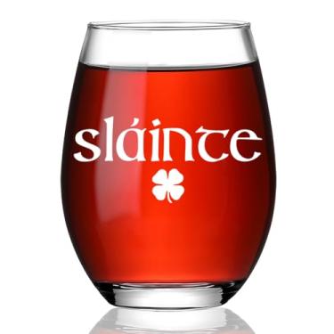Imagem de Ymzkpoa Sláinte, Irish Cheers Presentes de taça de vinho sem haste para mulheres, homens, mãe, amigos, irmã, marido, presente de vinho divertido para o dia de São Patrício, aniversário, aniversário