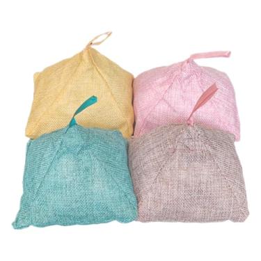 Imagem de Mocofo Bolsa de purificação de ar de carvão de bambu para decoração de sala de natal forma triangular de bambu sacos de eliminação de odor absorvente de odor (500gX4 pacote), purificador de ar natural para carro, desumidificador de armário, purificador de ar