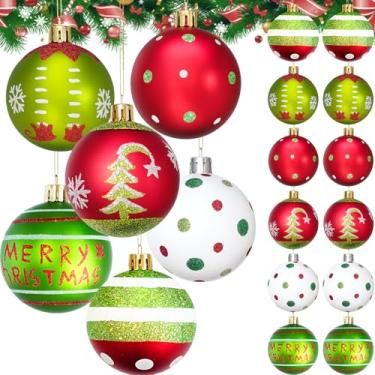 Imagem de 12 peças de enfeites de bola de Natal, lâmpadas de pendurar com glitter verde vermelho para árvore de Natal, lareiras, guirlandas, decoração de festa em casa, suprimentos