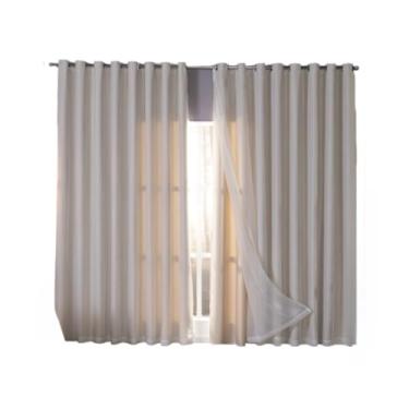 Imagem de Cortina Tecido Blackout com Voil 3,00m x 2,70m Sala Quarto Adulto e Infantil(Bege/Palha)