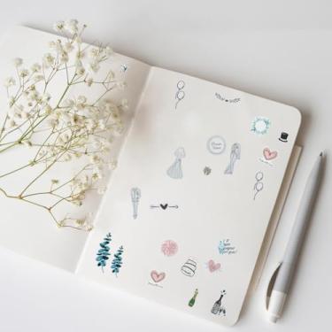 Imagem de 230 peças de adesivos de casamento para scrapbooking, 4 folhas translúcidas e impermeáveis adesivos românticos de casamento autoadesivos para envelopes e cartão de convite