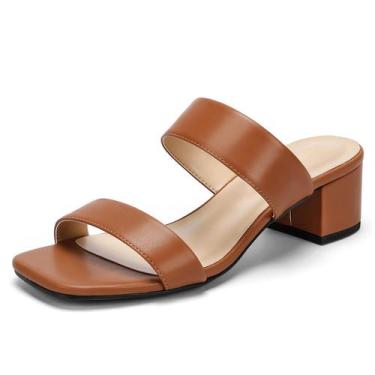 Imagem de Sandálias femininas DOBOLIN, saltos largos, bico quadrado, marrom