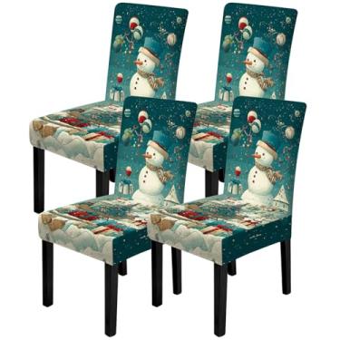 Imagem de ANNA QUEEN Conjunto de 4 capas de cadeira de Natal, capas elásticas removíveis, laváveis para jantar, fazenda, hotel, festa, casamento (estilo 14)