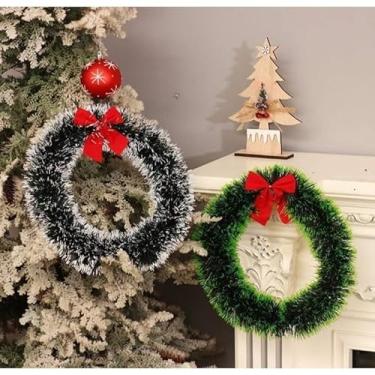 Imagem de Kit 6 Guirlandas Natalinas Verde com Festão e Laço Vermelho 33cm | Decoração de Natal Porta e Parede | Enfeites Clássicos de Natal Cor Mista(1)