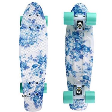 Imagem de Skate completo LMAI 55,88 cm Cruiser Skateboard com estampa de flor azul