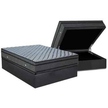 Imagem de Cama Box Baú Casal: Colchão Molas Ensacadas Ortobom Orthotel Luxo + Base Crc Suede Gray (138x188)
