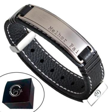 Imagem de Pulseira de Couro Ajustável Masculina Melhor Pai Preta - GRANADO ACESS