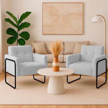 Imagem de Poltrona Sala Industrial Alta Tubo Preto Kit 2 Elisa Bouclê D03 - D'rossi Cor Cinza