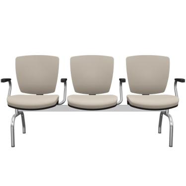 Imagem de Cadeira Longarina 3 Lugares Aeroporto Recepção Cromado Baixa Flexi P03 Vinil Bege - Lyam