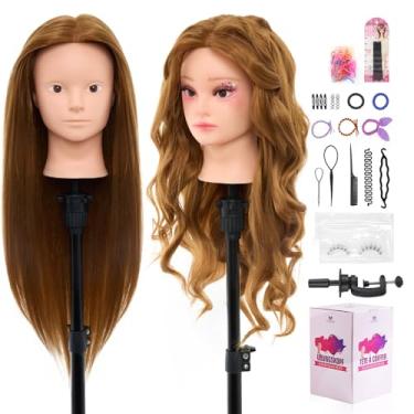 Imagem de Cabeça de manequim de beleza Neverland - Cabeça de boneca manequim de maquiagem cosmetologia de 71 cm com 80% cabelo real, cabeça de treinamento de trança para prática de cabeleireiro para penteados