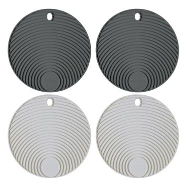 Imagem de Kit com 4 Descansos de Panela em Silicone Naxos – Apoio Antiderrapante, Resistente ao Calor até 240 °C, Atóxico e Flexível. Redondo 17×17 cm. Cor: Preto e Cinza