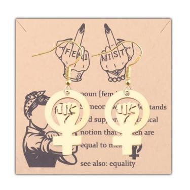 Imagem de UJIMS Presente de empoderamento feminino brincos de empoderamento feminista presente de direitos femininos símbolo feminino joias fortes presentes femininos, 1, Aço inoxidável, Strass