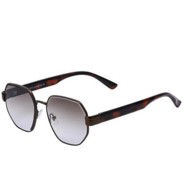 Imagem de JRLLFD Óculos de sol retrô com armação de metal poligonal, óculos de sol para dirigir, masculino e feminino, UV400 (degradê de leopardo, chá)