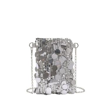 Imagem de Bolsa de ombro com glitter, bolsa transversal reversível de lantejoulas, para mulheres, vestido de noite, tamanho médio, Prata, Mini, Fresca e doce