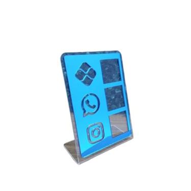 Imagem de Placa Pix Display em Plastico PS Mesa Balcão PIX Zap Instagram Interativo (ECONÔMICO)(Transparente & Azul)