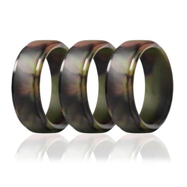 Imagem de 3 alianças de casamento de silicone para homens, alianças de casamento de borracha de 8 mm de largura e 2,5 mm de espessura para ele, anéis de silicone flexíveis para academia, atividades ao ar livre