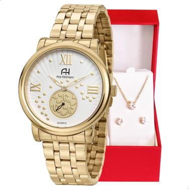 Imagem de Relógio Feminino Champion Ana Hickmann Dourado AH29007H Colar e Brincos