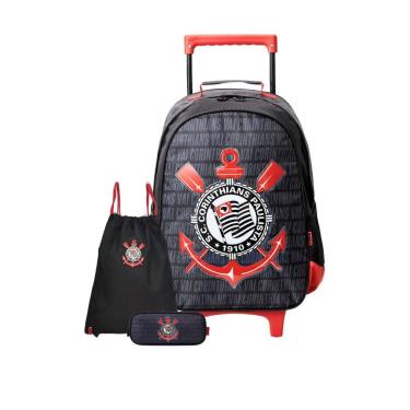 Imagem de Kit Mochila De Rodinha+Estojo T+Mochila Saco Corinthians