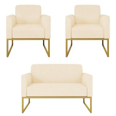 Imagem de Kit Namoradeira E 2 Poltronas Industrial Dourada S03 Bege