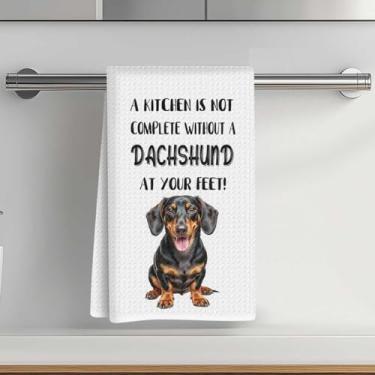 Imagem de Toalhas de cozinha com estampa de dachshund fofas 35 x 61 cm, toalha de prato decorativa de microfibra absorvente, toalhas de mão de waffle para cozinha, casa, banheiro, presentes para amantes de cães