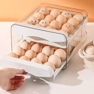 Imagem de Porta Ovos Empilhável com Gaveta 2 Camadas 32 Unidades para Geladeira, Organizador de Ovos em Plástico PP Premium, Cozinha Compacta, Armazenamento Alimentos, Transparente e Durável