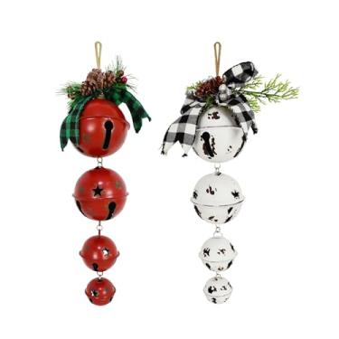Imagem de Guirlanda de sino de Natal, enfeites de sino para pendurar, sinos de trenó decorativos de metal rústico para árvore de Natal, sinos vermelhos, suprimentos de festa de Natal, decoração de férias de