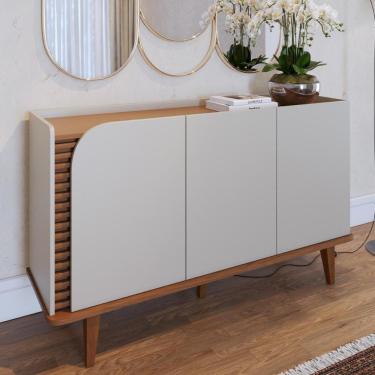 Imagem de Buffet 3 Portas Detalhe Ripado Jurerê Off White Matte Freijó
