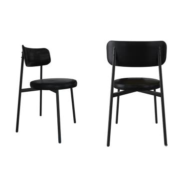 Imagem de 2 Unidades Cadeira Kyta Fixa C/4 Pés 50 X 44,7 X 83,8 Cm - Courino Preto - Preto Fosco Epoxi Courino Preto