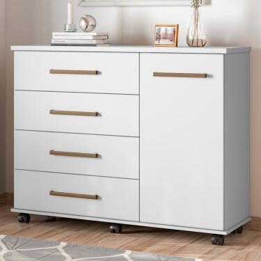 Imagem de Cômoda Com Rodízios 4 Gavetas Flynn Branco