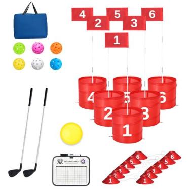 Imagem de Golf Yard Game MILBOPAX Golf Bucket Conjunto de 6 buracos com 2 tacos