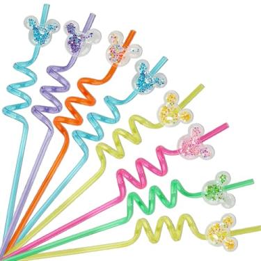 Imagem de 24 canudos de orelha de rato com glitter, lembrancinhas de festa com 2 peças de escova de limpeza, canudos de plástico reutilizáveis para decoração de festa de aniversário de meninos e meninas