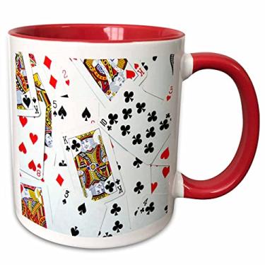 Imagem de 3dRose Caneca com foto de cartas dispersas - para jogadores de jogos de cartas, por exemplo, pôquer bridge games casino las vegas night - 425 g, vermelho (mug_112896_10)