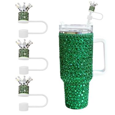 Imagem de JIASHEBDE Conjunto de 3 peças de topo de palha de diamante de coroa para copos Stanley - Capas de palha brilhantes com strass brilhantes para copos de 30 e 1,134 g, 21 cores para presente de princesa