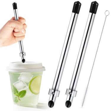 Imagem de Fyoutt Pacote com 3 perfuradores de palha pretos para tampas de plástico, recipiente de limonada, furador de canudo com escova de limpeza, perfurador de furo de palha inoxidável 304, suprimentos para