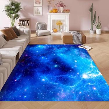 Imagem de kxry Tapetes de área, 1,8 x 2,5 m, espaço azul, macio, lavável à máquina, espaço sideral, céu estrelado, universo, antiderrapante, tapete dobrável para sala de estar, quarto, sala de jantar